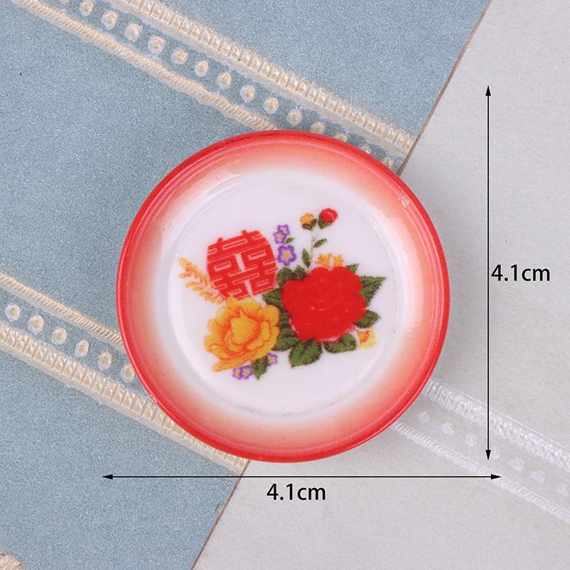 5Pcs Dollhouse Miniature Supplies Chinese Double Happiness Food Plate Miniatures Kitchen Accessory