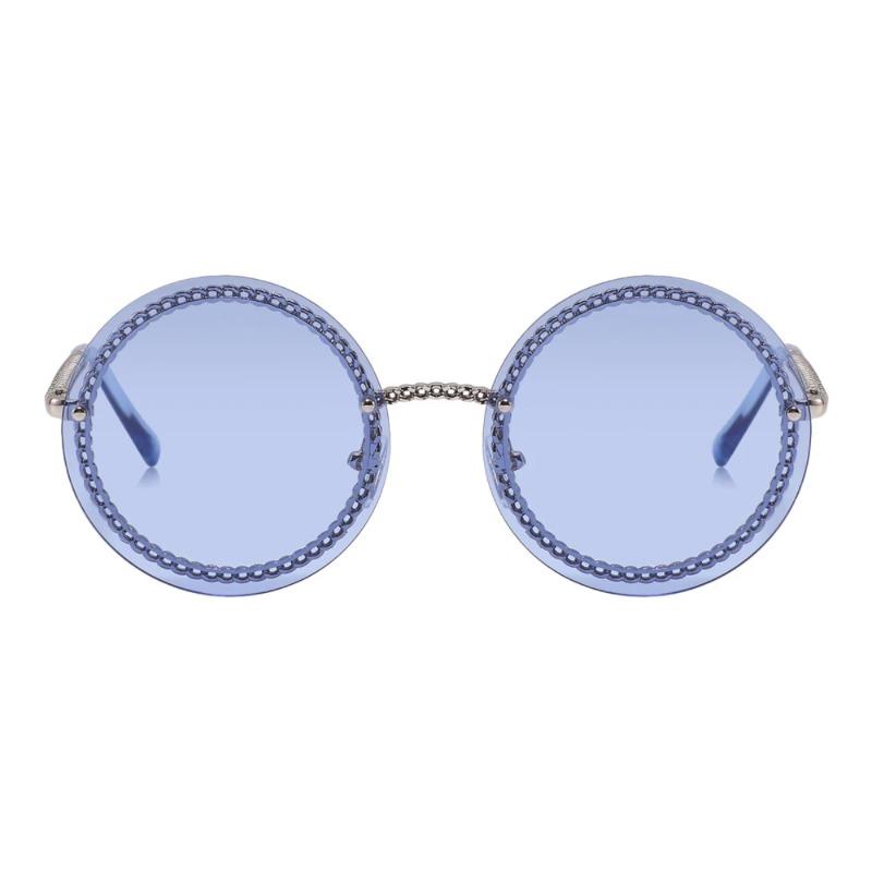 Luxury Metal Chain Round Sunglasses Rimless Brand Shades For Women Circle Sun Glasses Gradient Zonnebril Dames