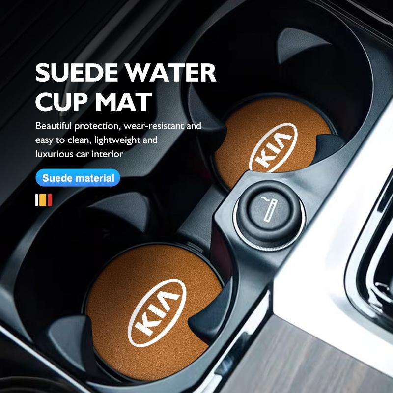 BBED7 Car Suede Coaster Anti-Slip Water Cup Pad Bottle Holder Mat Accessories For KIA Ceed Sportage Rio K2 Optima Cerato Proceed Venga
