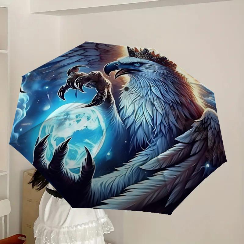 1pc Eagle Fantasy Artwork Fashionable Automatic Opening/Closing Folding Umbrella with 8 Iron Bones, Plastic Handle yy251015010