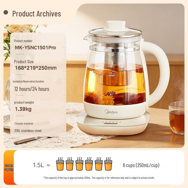 Midea 1.5L Electric Wellness Tea Pot CN plug (adapter included)