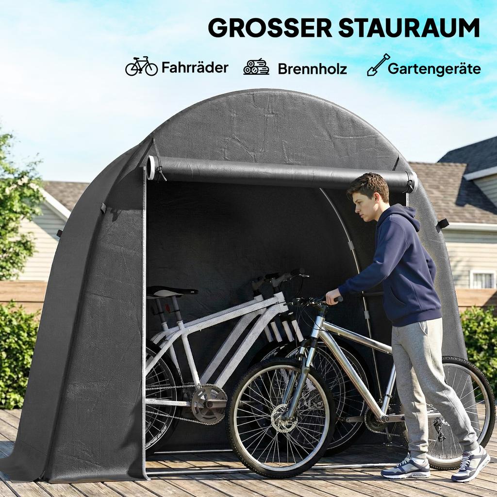 8 x 4 ft Garden Storage Tent, Waterproof Bike Tent with Roll-up Zipper Door and Galvanised Metal Frame, Dark Grey