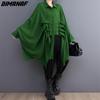 Dimanaf 2023 Plus Size Summer Women Blouse Bat Chiffon Solid Lady Tops Tunic Tees Shirt Oversize Loose Casual Clothing Green