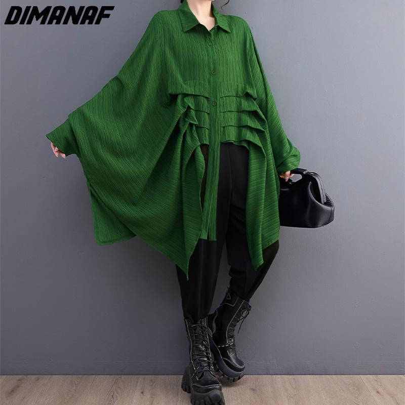 Dimanaf 2023 Plus Size Summer Women Blouse Bat Chiffon Solid Lady Tops Tunic Tees Shirt Oversize Loose Casual Clothing Green