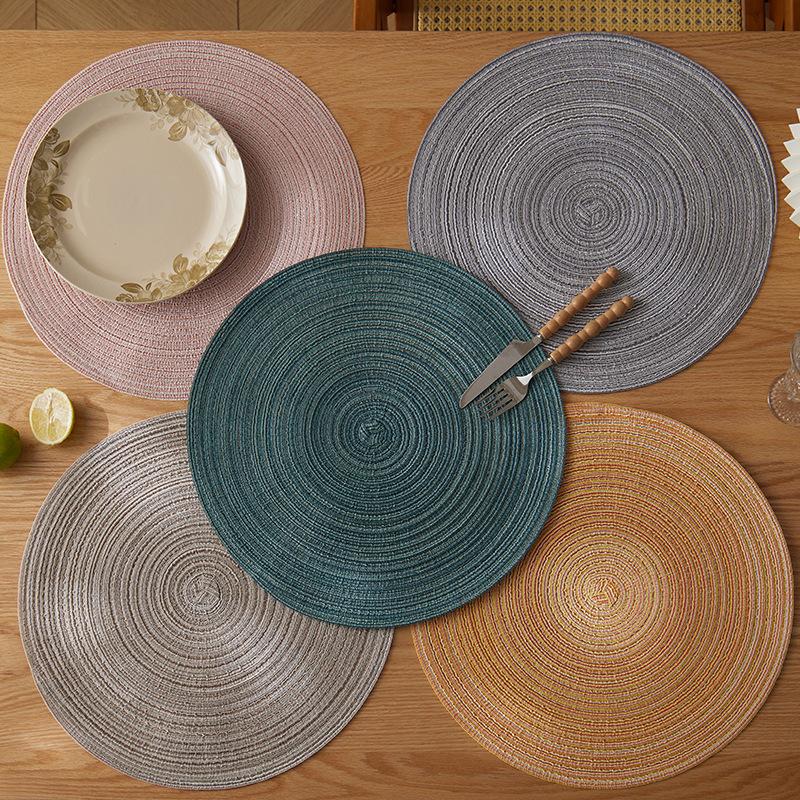 Polyester cotton placemat Nordic style round simple table mat Western food mat Non-slip placemat Coaster decorative mat Bowl mat