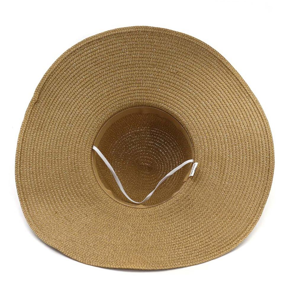 (One Size, Khaki) Women's Summer Straw Hat Large Brim Floppy Beach Cap Lightweight Sun Hat with Seashell Chain
