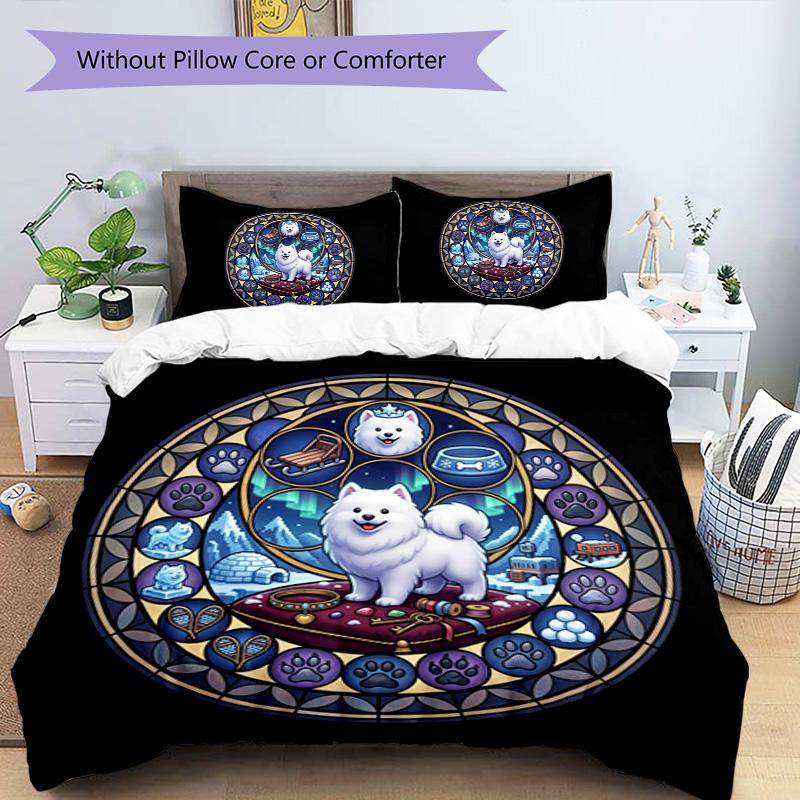 Winter Dog Fantasy Pattern Bedding,Quilt Set Quilt Cover Pillowcase Home Birthday Gift (1*duvet cover+2*pillowcase,without core)