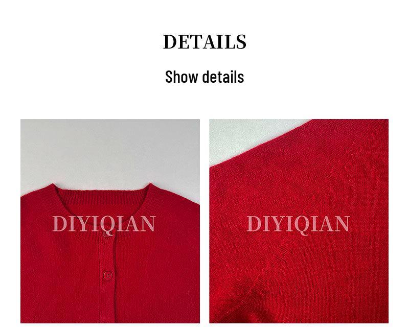 DIYIQIAN Women's Elegant Wool Knit Crew Neck Cardigan - Short Autumn/Winter Top