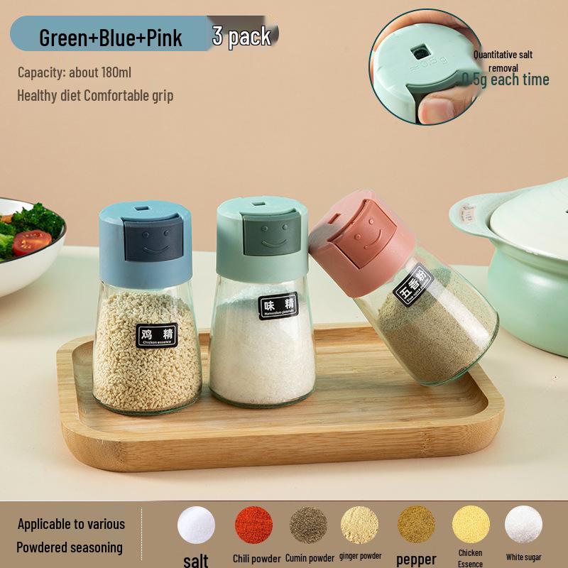 Press-Type Salt Control Glass Spice Jar - Moisture-Proof, Sealed, Ideal for BBQ & Kitchen