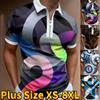 Casual Lapel T-shirt Young Men's Fashion Zipper T-shirt Short Sleeve T-shirt Men's 3D Colorful Circle Print T Shirt