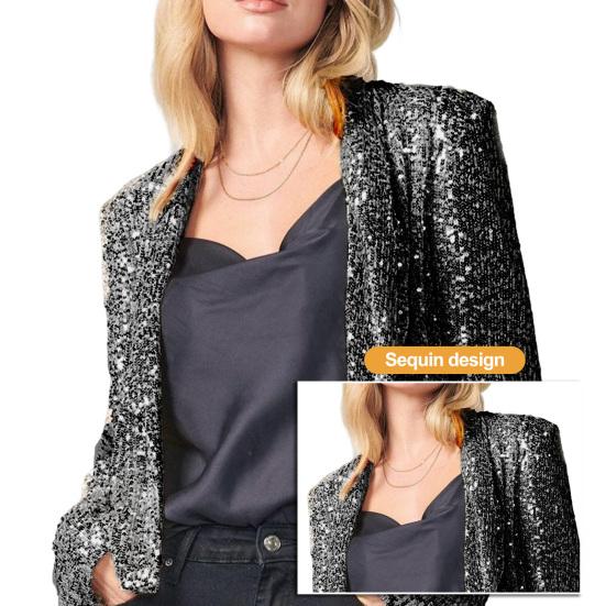 Женское пальто, кардиган с блестящими пайетками и длинными рукавами, открытый стежок, длинный рукав, клубный сценический блейзер, куртка для путешествий на весну и осень