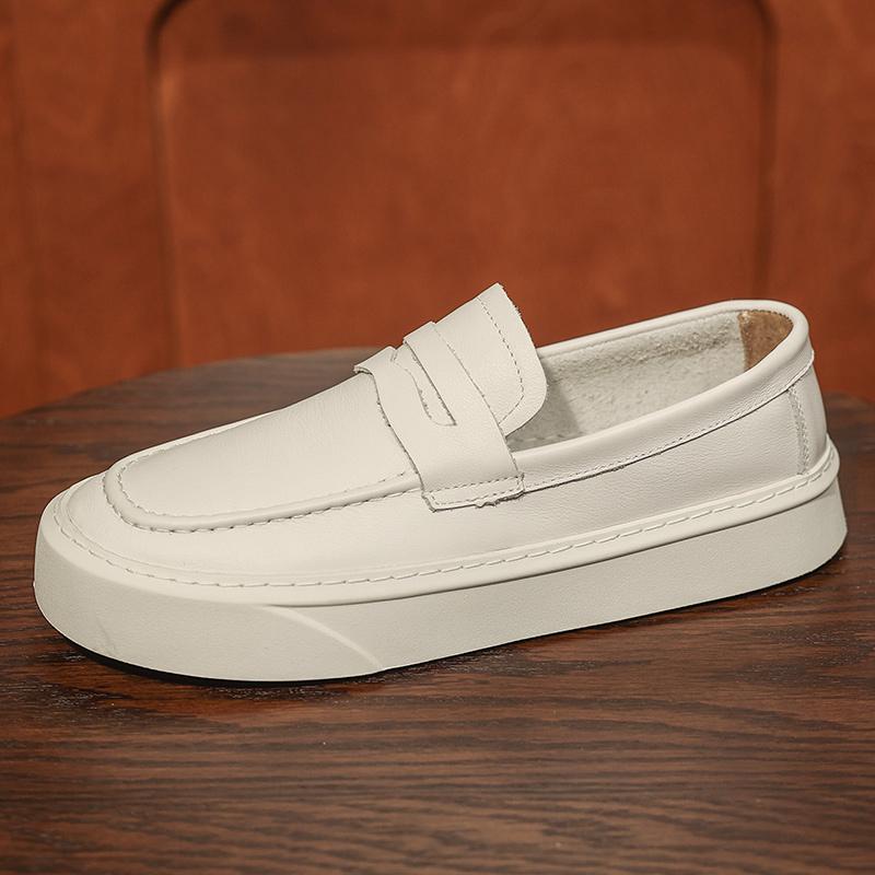 2025 Новая мужская повседневная обувь Натуральная кожа Мужская обувь для ходьбы Британский стиль Пенни-лоферы Мужские слипоны Толстая подошва Уличные балетки