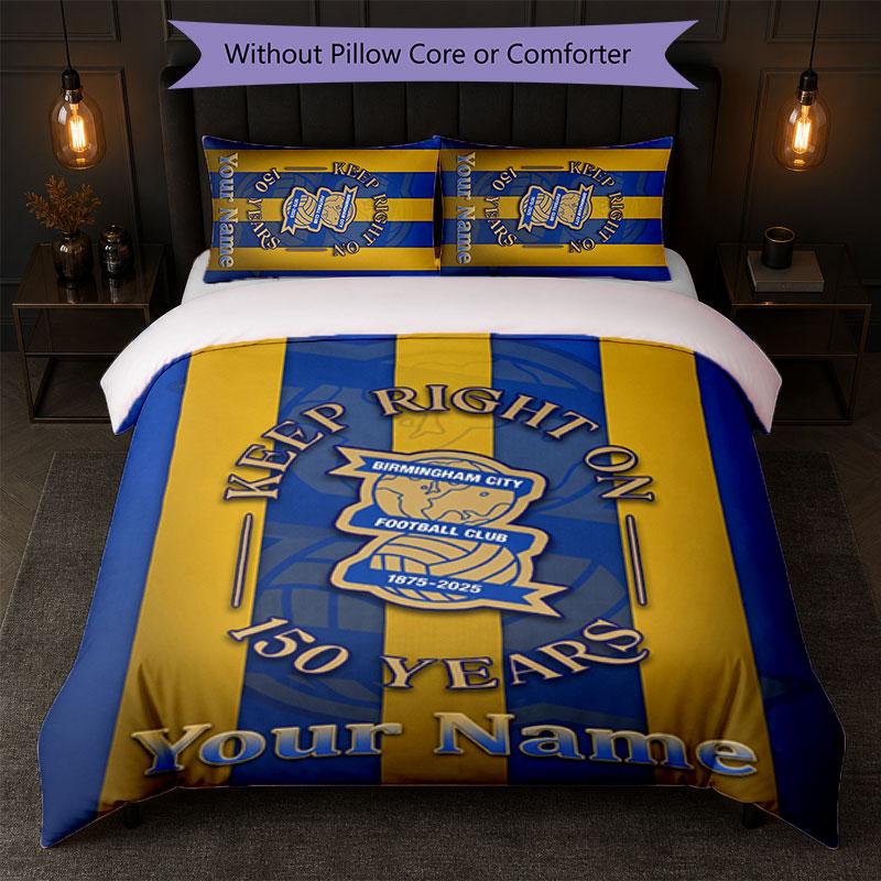 BIRMINGHAM CITY Football Custom Name Text Bedding Set 1 Duvet Cover+2 Pillowcases Soccer Logo Personalized Gift For Special Occasion Bedroom Decor