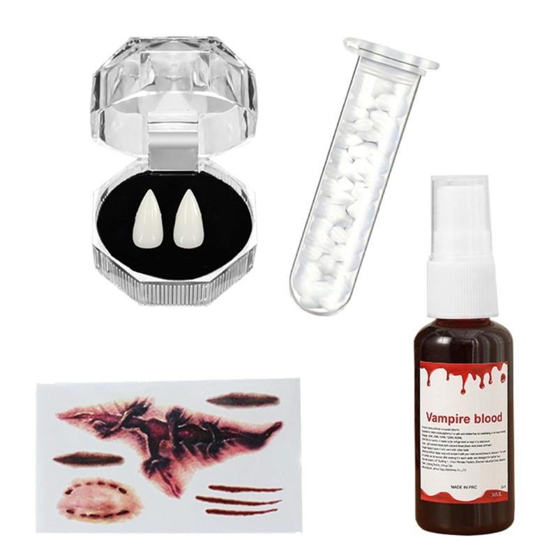 Realistic Vampires False Teeth Set With Blood Effect And Safe Dental Cosplay For Halloween Costume Accessories