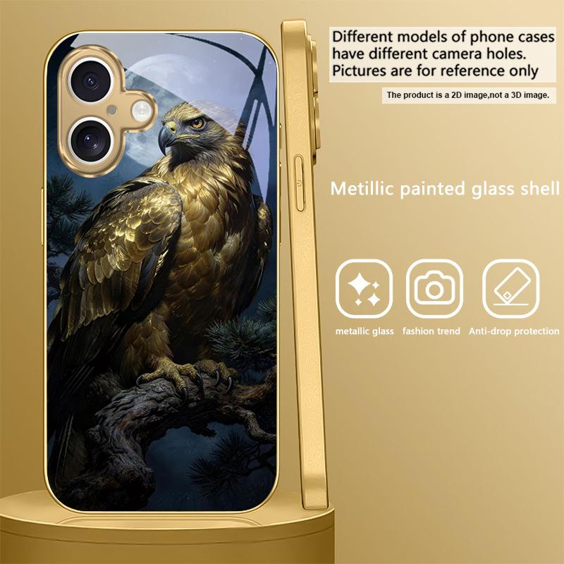 Золотой орел с крыльями Для IPhone 17Pro Max 16 17 Pro 15 Pro 14 13 Plus 12 Mini 11Pro Max XR 16E 17 Air Золотой стеклянный чехол для телефона