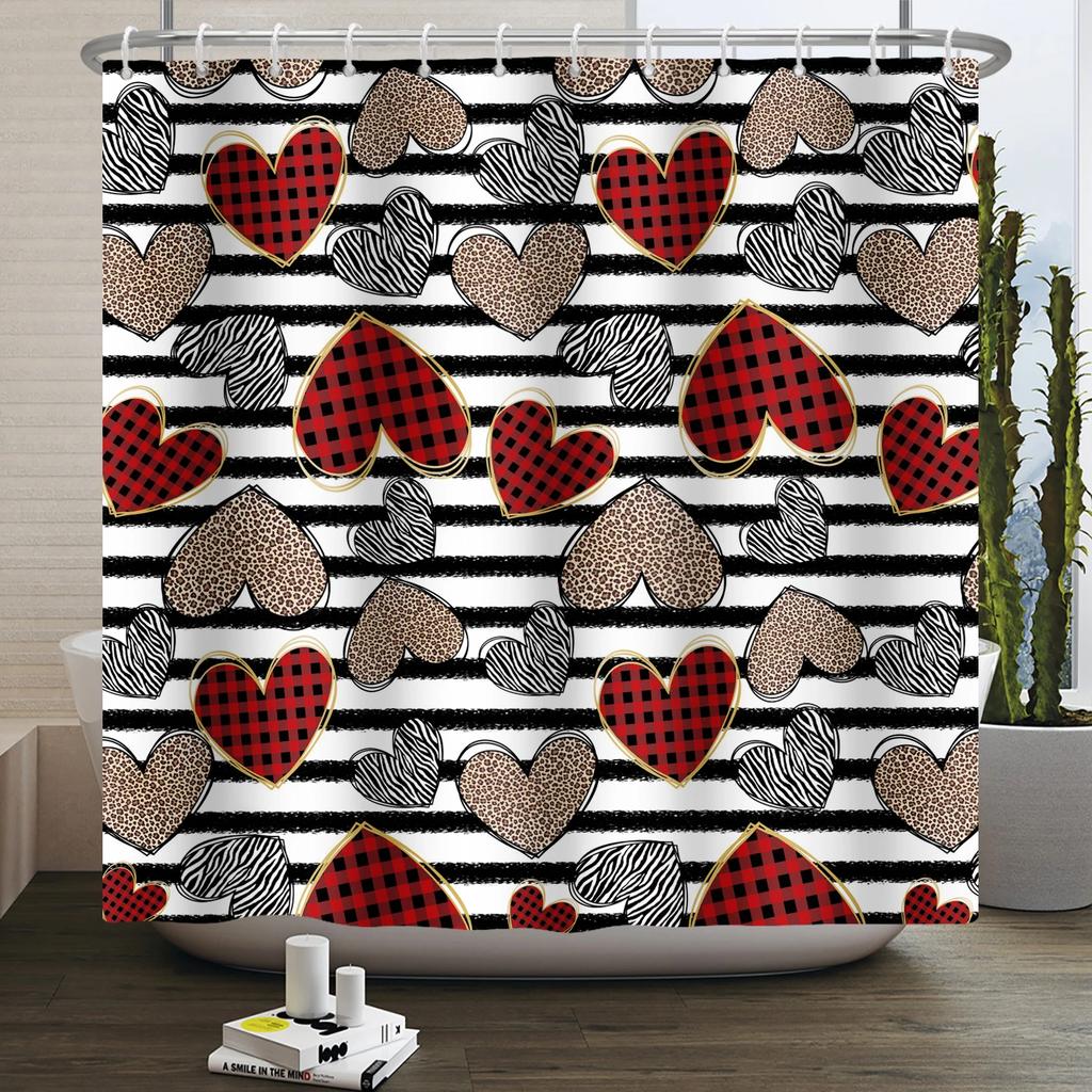 Happy Valentines Day Heart Shower Curtain Red Pink Romantic Falling Love Heart Sweet Lovers Waterproof Bathroom Curtain Decor