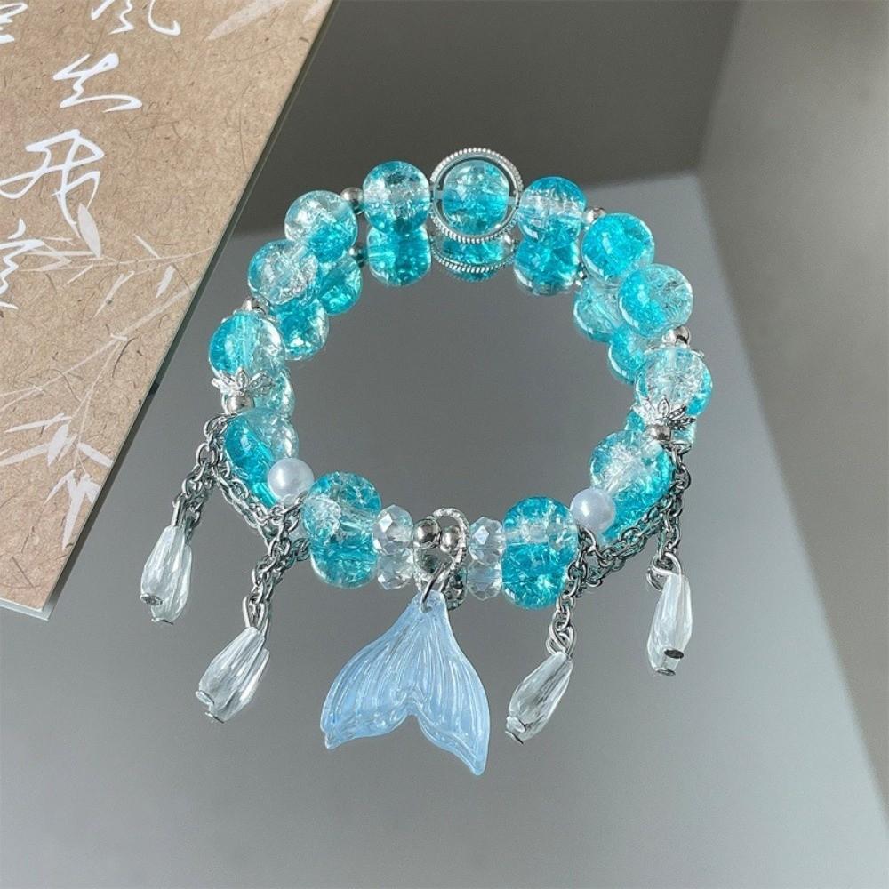 Sweet Fishtail Crystal Bracelet Colorful Beads Sweet Lucky Hand Chain Fashion Accessory