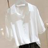 Shirt Tops Lapel Collar Half Sleeve Blouse Solid Color Loose Fit Buttons Decor Pullover