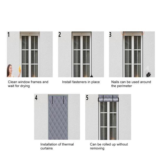 Insulated Window Covers 3-Layer Design High-Density Oxford Cloth Roll-Up Straps Winter Thermal