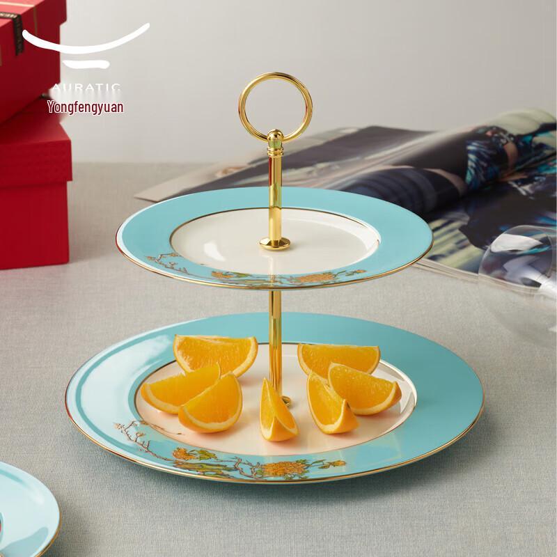 Yongfengyuan Madam Porcelain West Lake Blue 2-Tier Ceramic Dessert Stand