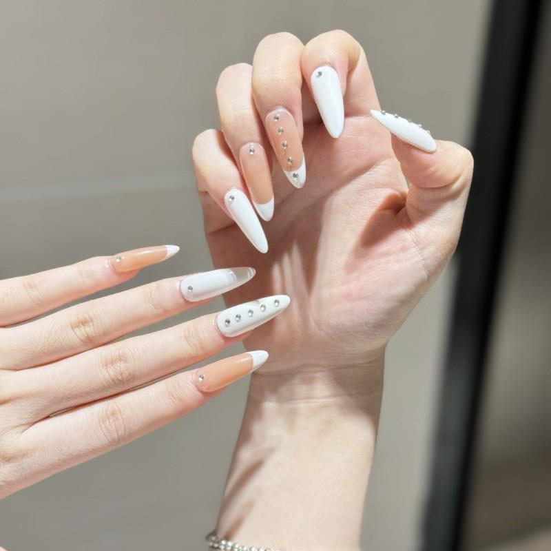 Round Tip Ballet Shape Press-On Nails Pink French Sheer Base Natural Sweet Edgy Fake Women