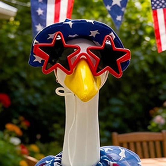 1 Set 4th July Goose Outfit, Stars And Stripes Goose Dress Star Sunhat Sunglasses, Patriotic Porch Goose Costumes Set for 23-Inch Goose Statue Holiday