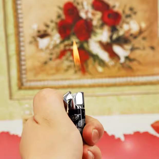 Exclusive Personalized Double-Plated Dragon Slim Round Lighter - Custom Open Flame for Ladies