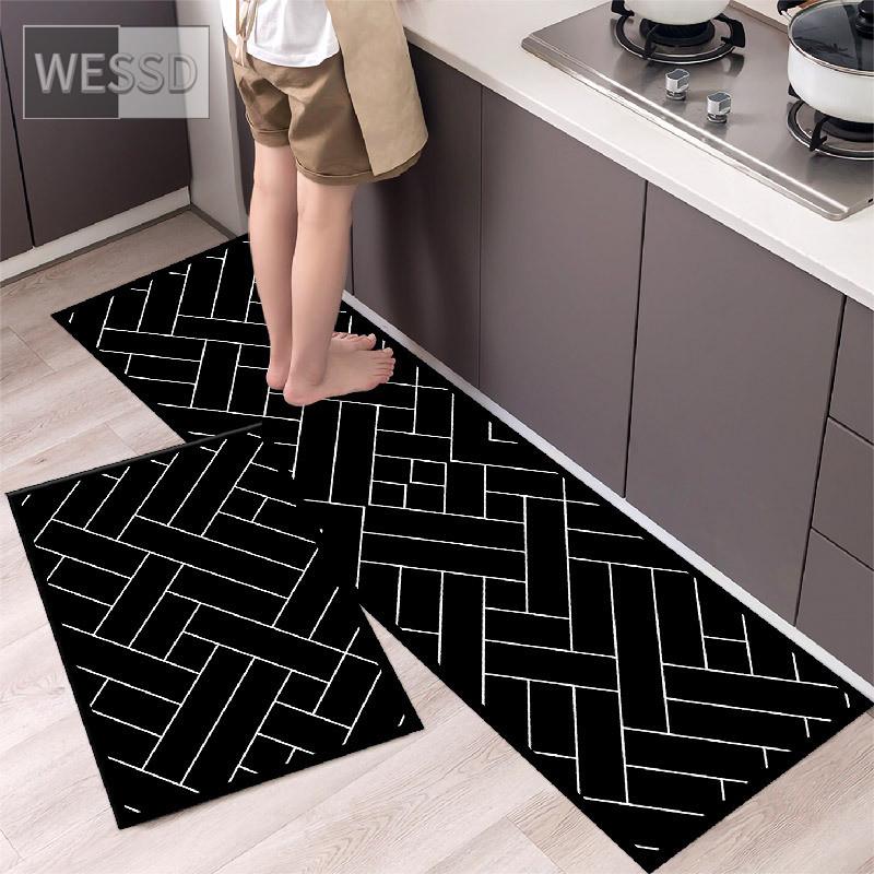 Черно-белые геометрические кухонные ковры и коврики, нескользящие 40x60 см, 40x120 см, простые наборы ковриков для ванной комнаты, 2 предмета, коврик для спальни