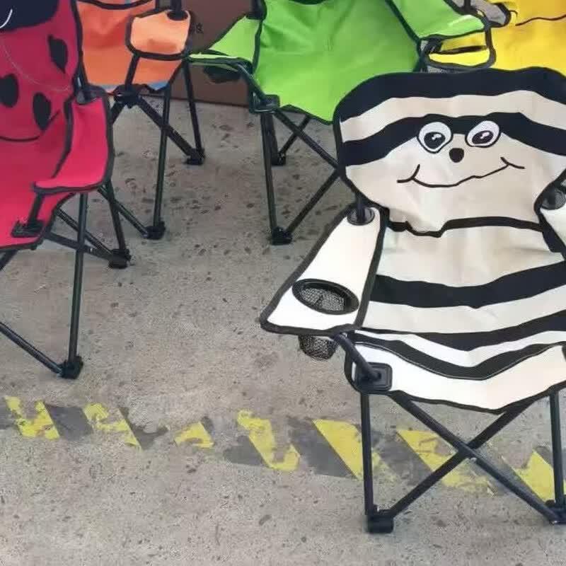 OIMG Kids' Folding Beach Chair with Cartoon Animal Armrests