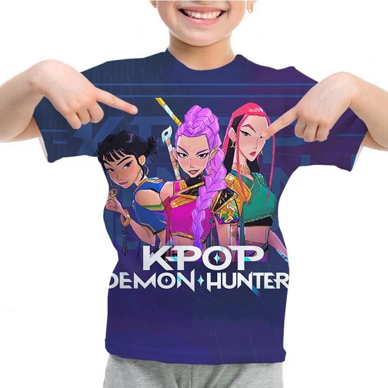 Лето Новая KPop Охотники на демонов 3D Печать Детская футболка Повседневная с круглым вырезом с коротким рукавом Топы Для девочек Мальчиков Футболка Детская одежда