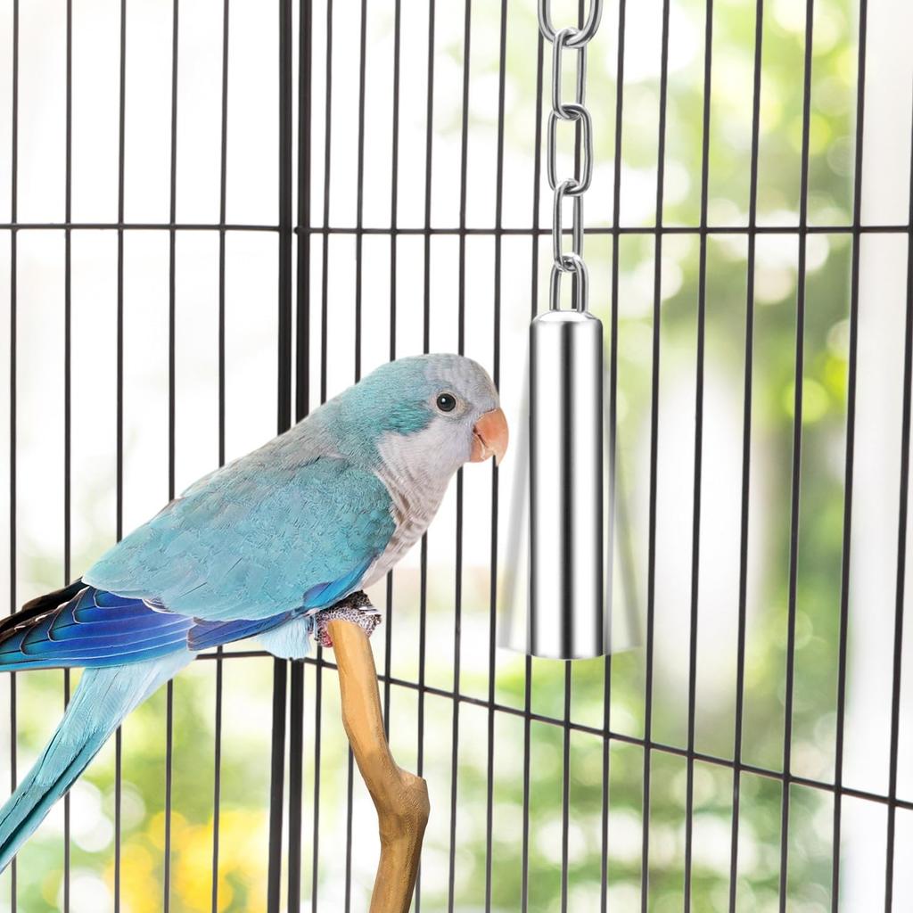Wontee Stainless Steel Bell Toy Bird Cage Hanging Bite Toy for Parrot Parakeet Budgie Cockatiel Conure n Greys (2 PCS-S)