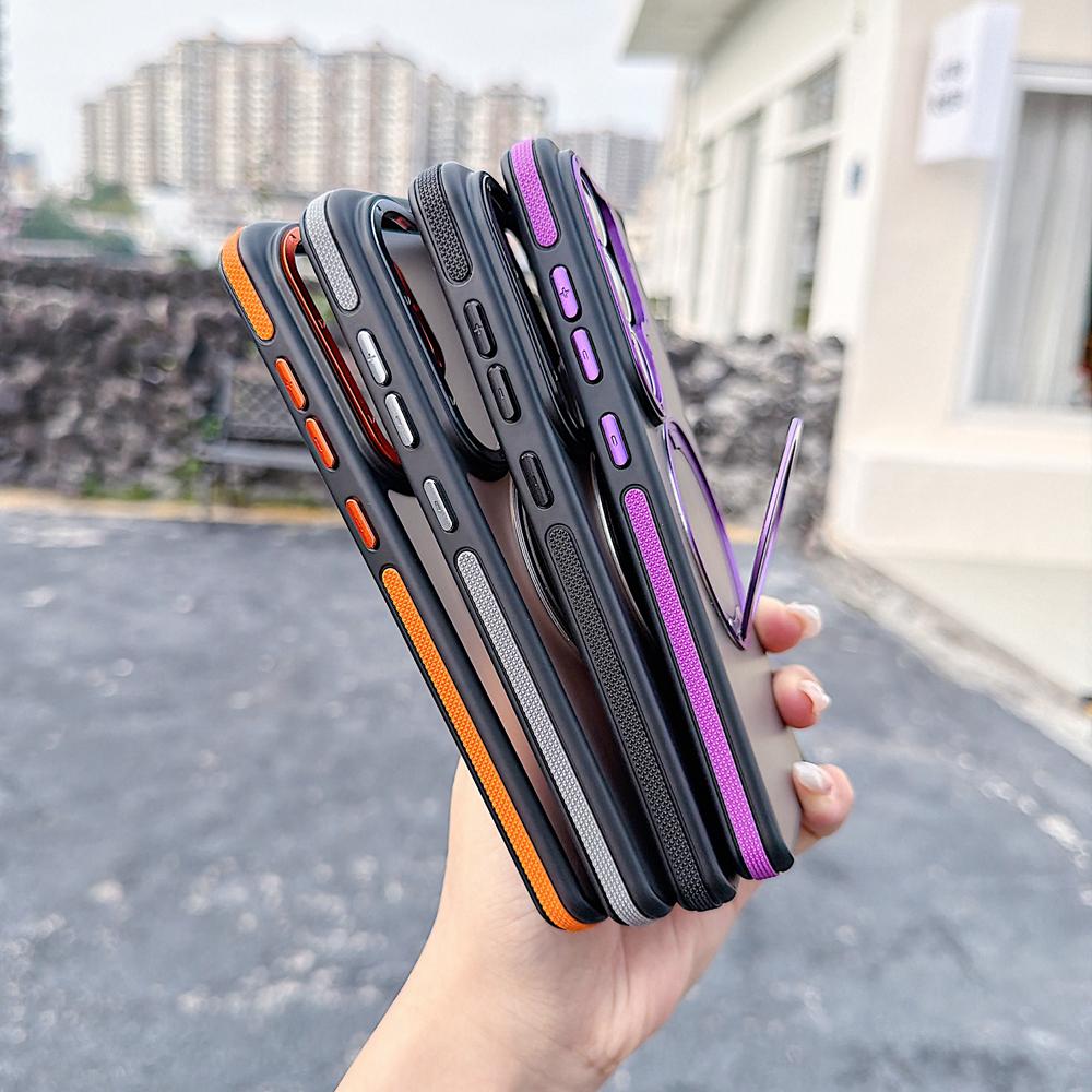 KEYSION Matte Translucent Magnetic Phone Case for Samsung Galaxy S25 S26 Ultra 5G S26+ 360° Rotating Ring Stand Shockproof Cover
