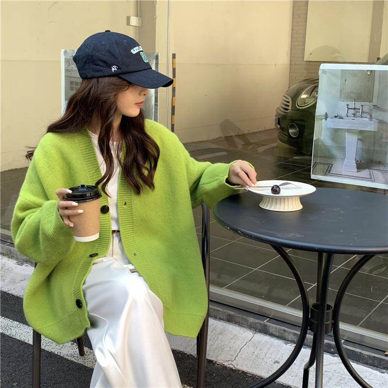 Autumn Women Sweater Knitting Basic Fashion Cardigan Long Sleeve Korea Shirt Loose Casual Show Thin Solid Coat