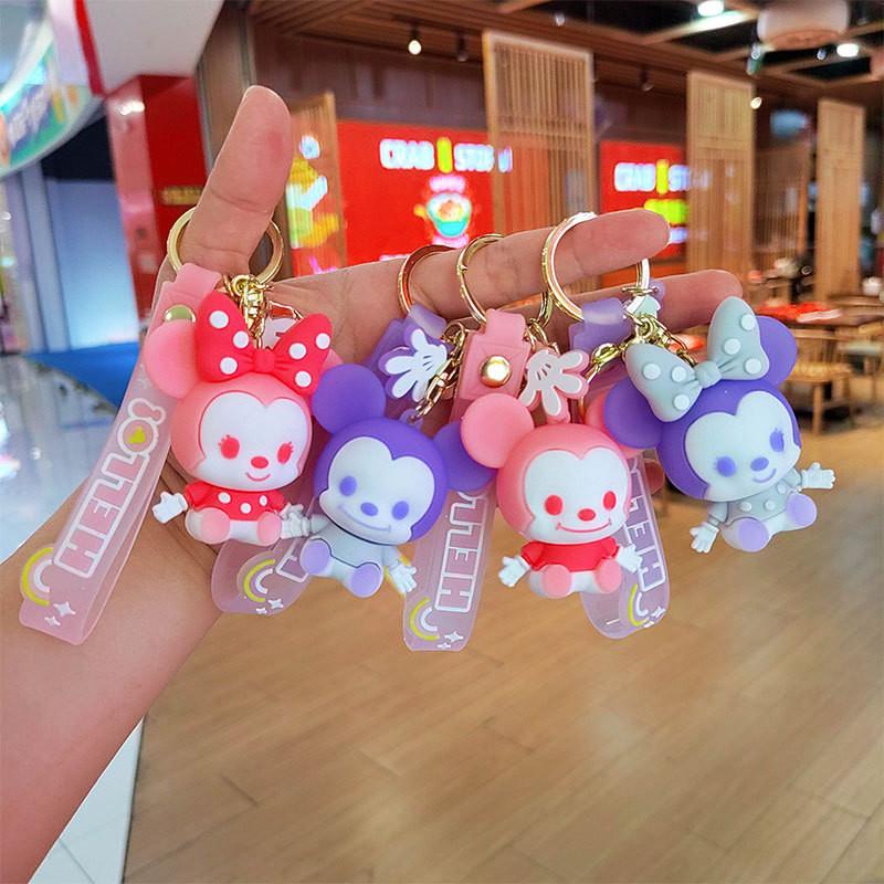 Adorable Cartoon Mickey Mouse Keychain With Cute Pink Bow Silicone Accessory