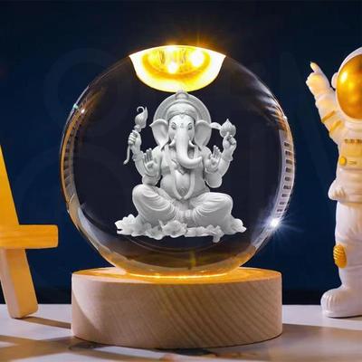 Лампа-шар с Ганешей, Настольная лампа, Боковые столики, 3D-фигурки Ганеши в хрустальном шаре с деревянной световой основой, для декора дома