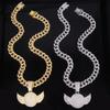 New Alloy Full Rhinestone Round Tag Wing Pendant Necklace, Men High-end Rap Hip Hop Fashion Jewelry