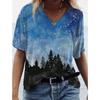 Women's T-shirt Natural Scenery Printing 3d V-neck Mountain And Water Mori Tops Summer Casual Simple Loose Ladies T-shirt