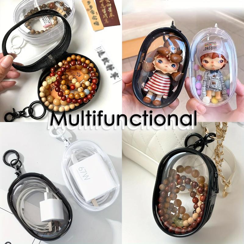 Портативная мини-прозрачная сумка на молнии для хранения — компактный органайзер для наушников и зарядных устройств, многофункциональный, с удобной петлей для брелока