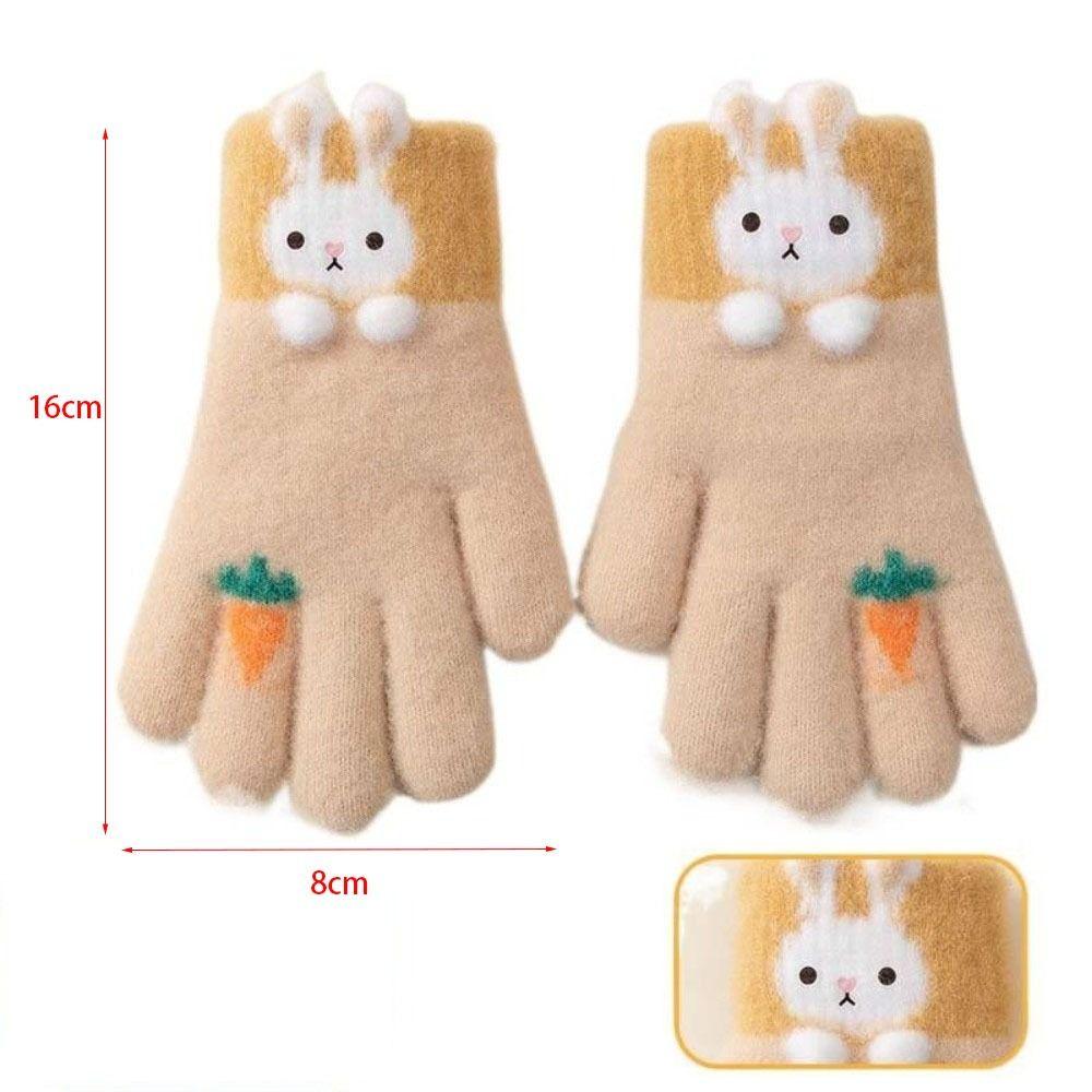 High Elasticity Cartoon Rabbit Gloves Windproof Kids Hand Warmers Knitted Gloves  For Kids
