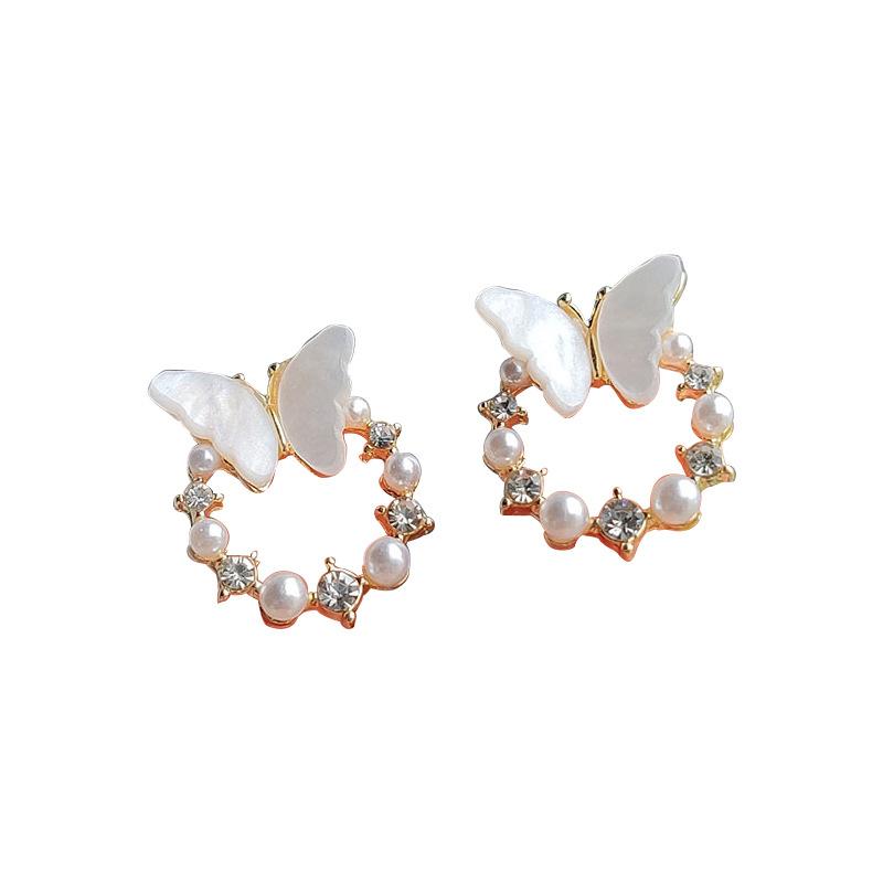 Серьги-гвоздики в форме круглой бабочки, женский дизайн, Sense White Pearl, High Sense Tea Series, нежные серьги