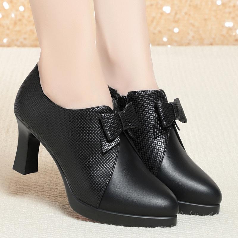 Мода Женская мода Ретро Одинарная обувь Туфли на платформе Женские 2024 Черные кожаные туфли Женские Офисная модель Высокие каблуки
