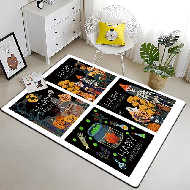 Halloween Crystal Velvet Horror Pumpkin Carpet Living Room Coffee Table Mat Bedroom Bed Blanket Bathroom Non-Slip Mat