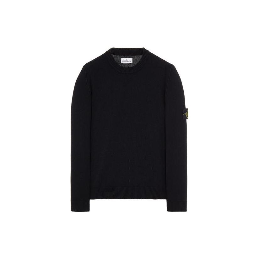 STONE ISLAND FW22 Однотонный свитер из овечьей шерсти с круглым вырезом Мужской свитер Черный 7715508A3-V0029