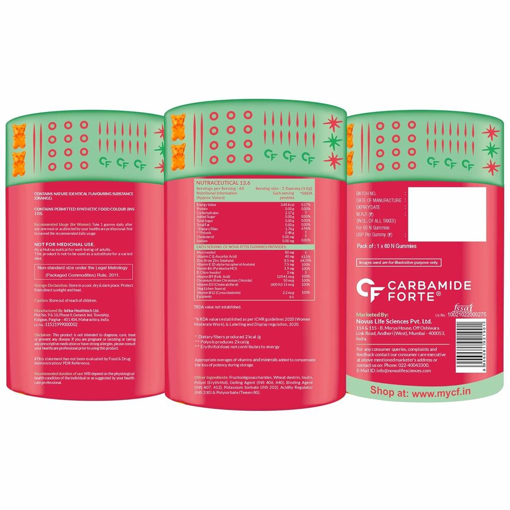 Carbamide Forte PCOS Supplement for Women 40:1 Myo D Chiro Inositol Orange Gummies 275g Pack