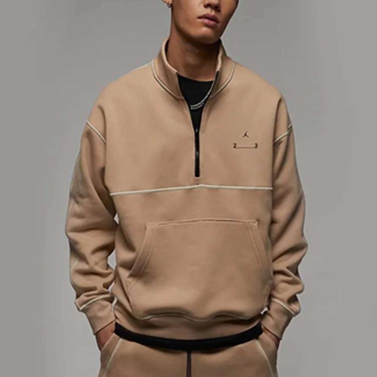 Jordan 23 Engineered Alphanumeric Print Half-Zip Fleece Collar Jacket Men Outerwear Beige DV7680-254