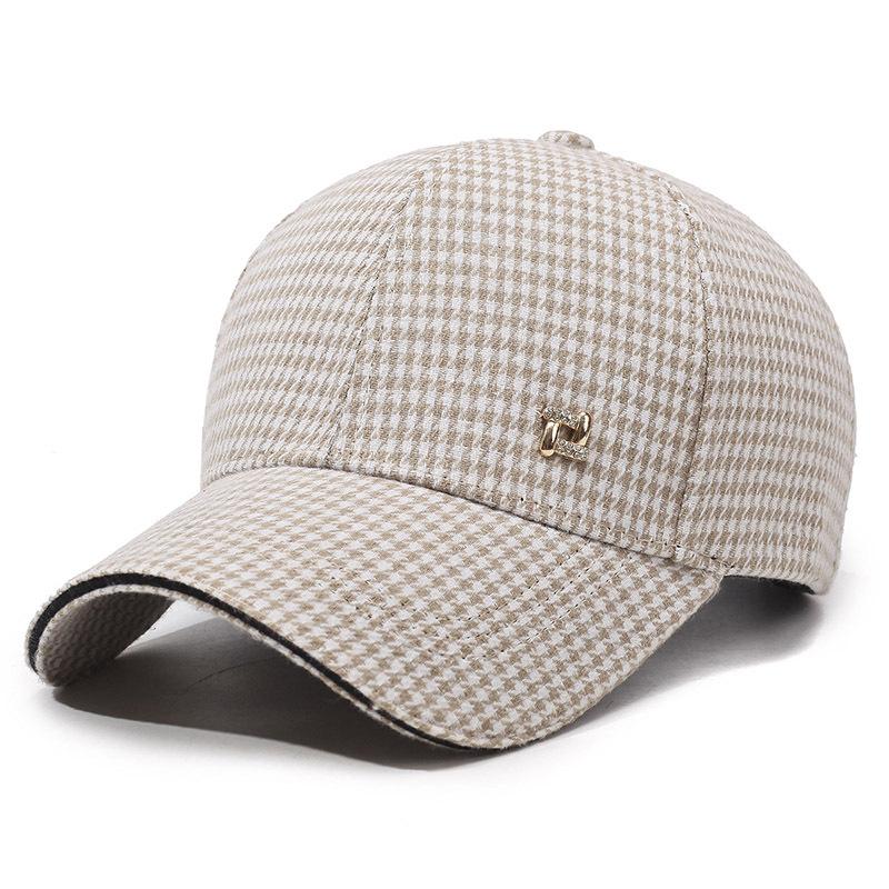 Клетчатая теплая кепка-зонтик женская шерстяная бейсболка весна-осень с рисунком «гусиная лапка»