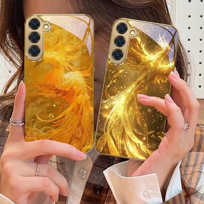 Золотой красный феникс Для Samsung Galaxy S20 FE S21 S22 S23 Plus S24 Ultra 25Ultra S21+ S9+ S22Plus Золотой стеклянный чехол для телефона