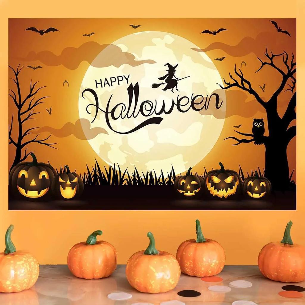 150. Halloween Decoration Horror Backdrop Banner Party Outdoor Background Skeleton Pumpkin Curtain Home Decor Photography Props Y240801
