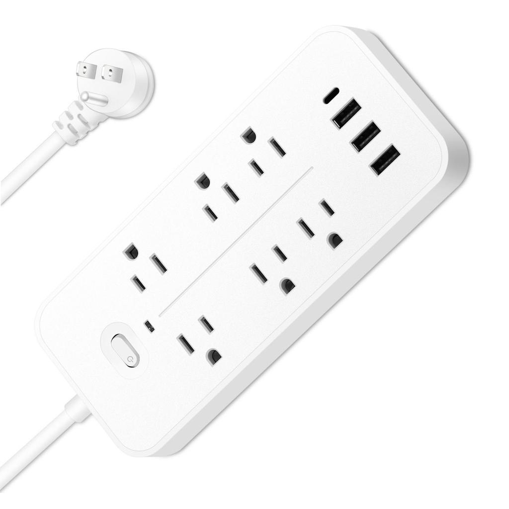 Сетевой фильтр на 6 розеток с защитой от перенапряжения, сетевой фильтр с 3 USB-портами, 1 зарядным портом Type-C