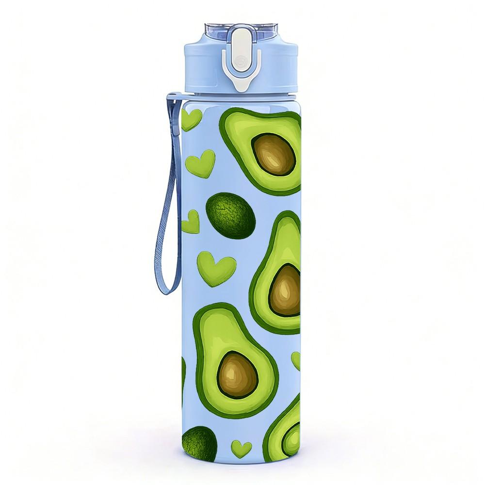 1PC Avocado Fruit Seamless Pattern Print 750ml Color Plastic Sports Water Bottle Leakproof Flip Straw Lid Suitable for Sports Office Home Use